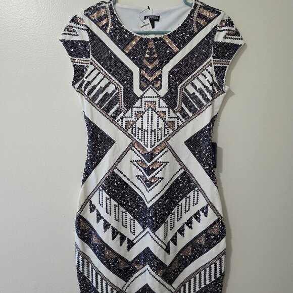 Express white, gold, and gray bodycon - Picture 1 of 3